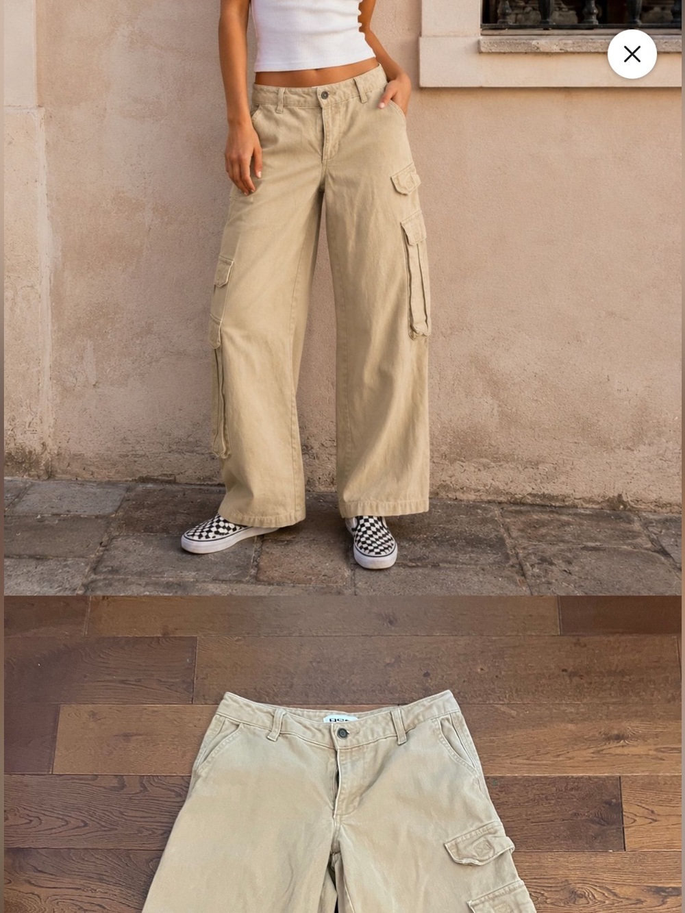 Beige Cargo Wide-Leg Pants